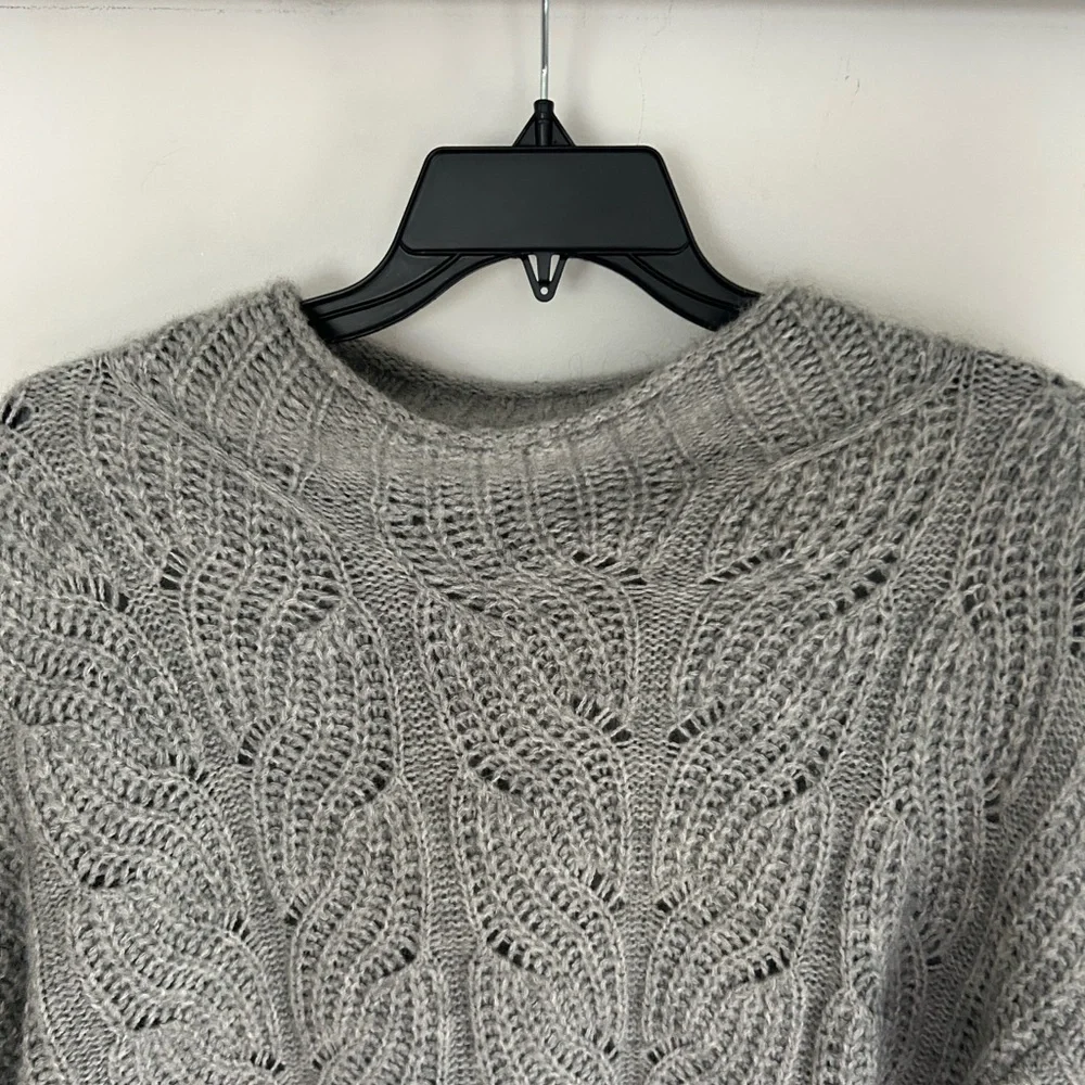 J. Crew Gray Pointelle Alpaca Cable Knit Sweater
